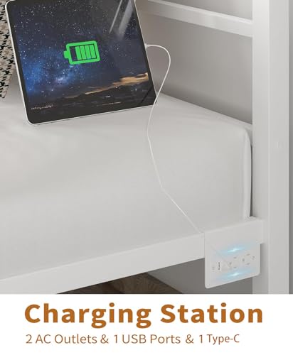 Heavy Duty White Full Size Bed Frame with Charging Station