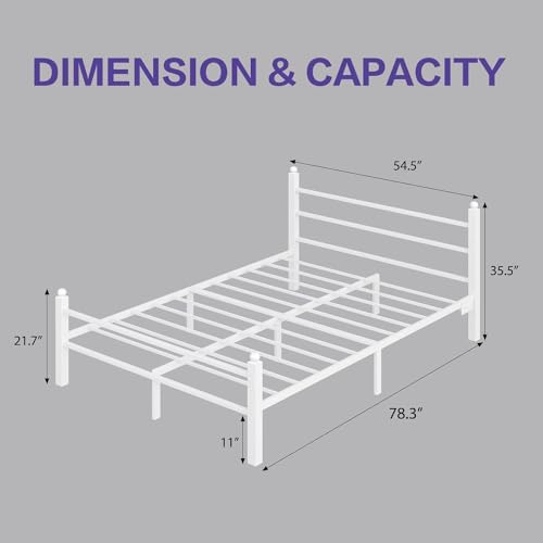 Heavy Duty White Full Size Bed Frame with Charging Station