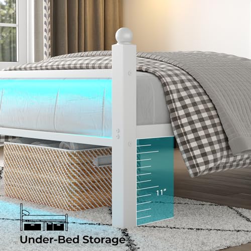 Heavy Duty White Full Size Bed Frame with Charging Station
