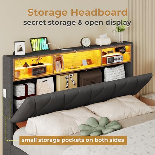 Modern Queen Bed Frame with Storage and LED Lights
