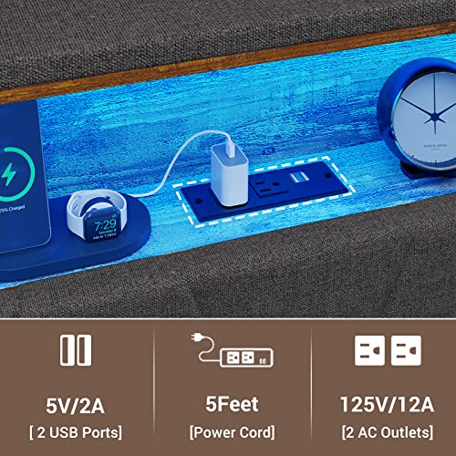 Modern Queen Bed Frame with Storage and LED Lights