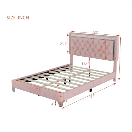 Modern Velvet Full Size Bed Frame with LED