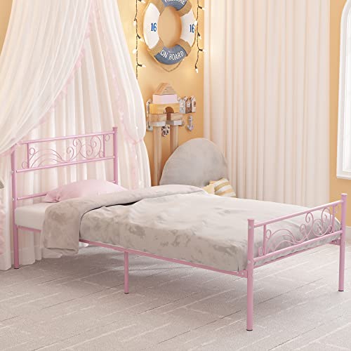Weehom Twin Metal Bed Frame with Storage - Pink