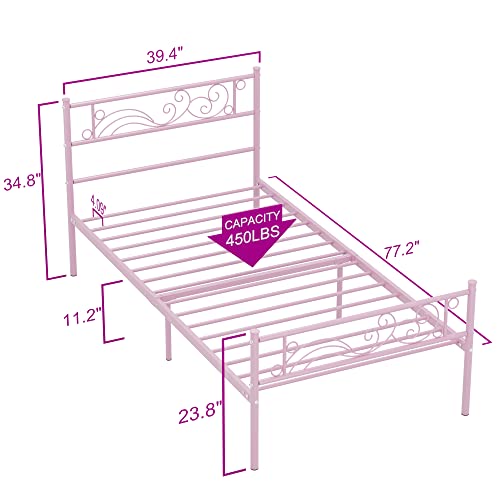 Weehom Twin Metal Bed Frame with Storage - Pink