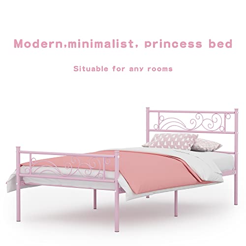 Weehom Twin Metal Bed Frame with Storage - Pink