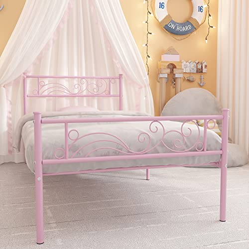 Weehom Twin Metal Bed Frame with Storage - Pink