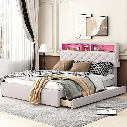 Queen Size Upholstered Platform Bed with Storage