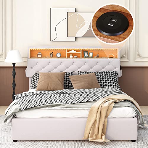 Queen Size Upholstered Platform Bed with Storage