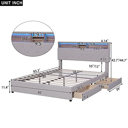 Queen Size Upholstered Platform Bed with Storage