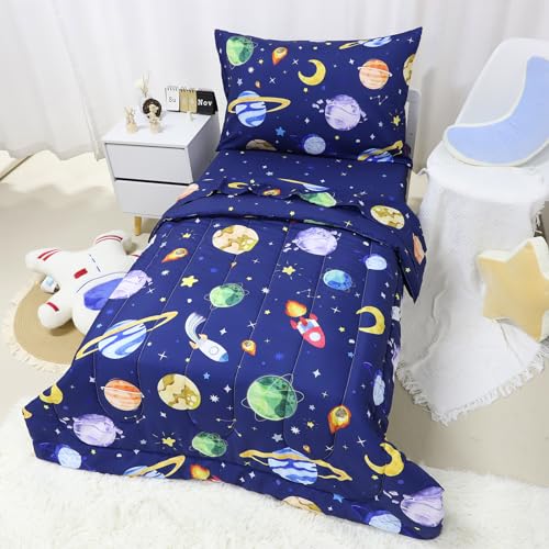 Blue Space Toddler Bedding Set - 4 Pieces