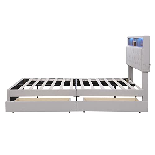 Queen Size Upholstered Platform Bed with Storage