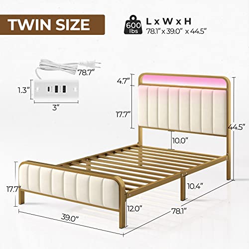 Rolanstar Twin Bed Frame with LED Light & Charge
