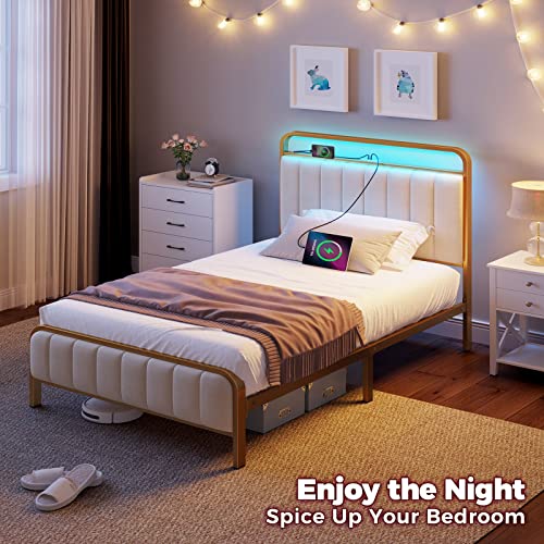 Rolanstar Twin Bed Frame with LED Light & Charge