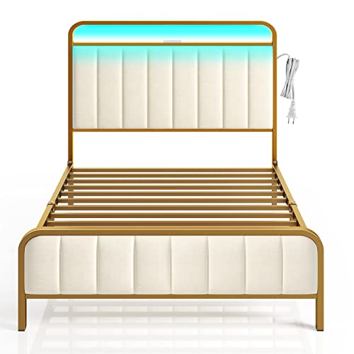 Rolanstar Twin Bed Frame with LED Light & Charge