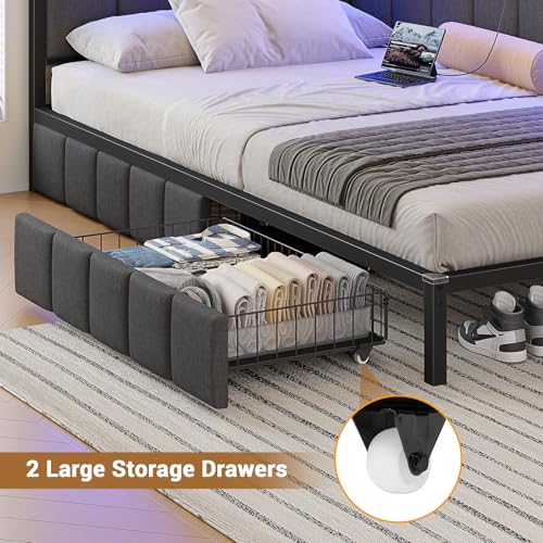 Modern Twin Corner Bed Frame with LED & Storage