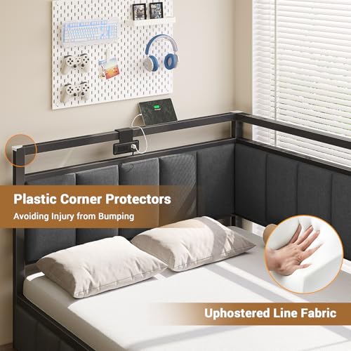 Modern Twin Corner Bed Frame with LED & Storage