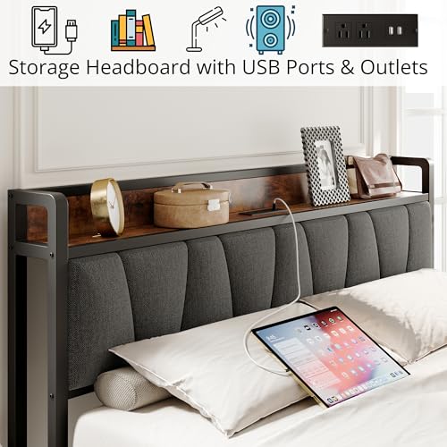 LIKIMIO Full Bed Frame with Storage Headboard
