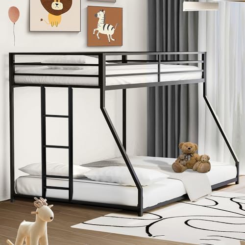 LifeSky Metal Twin Over Full Bunk Bed in Black