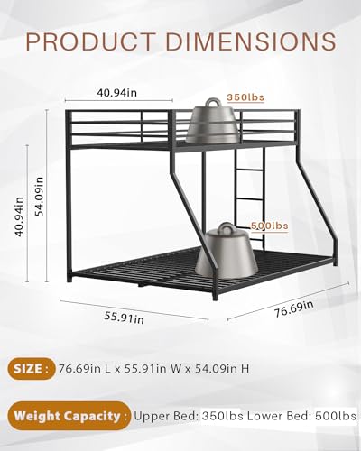 LifeSky Metal Twin Over Full Bunk Bed in Black
