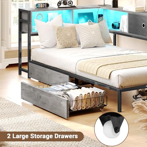 Modern Twin Corner Bed Frame with LED Lighting