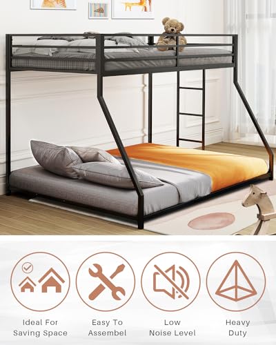 LifeSky Metal Twin Over Full Bunk Bed in Black