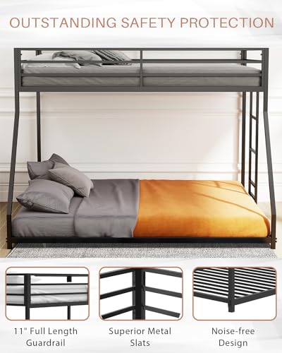 LifeSky Metal Twin Over Full Bunk Bed in Black