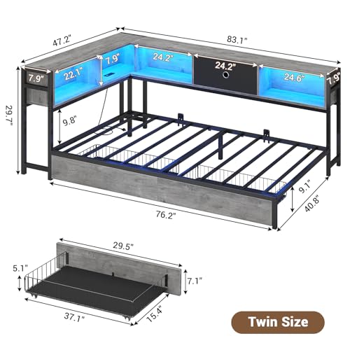 Modern Twin Corner Bed Frame with LED Lighting