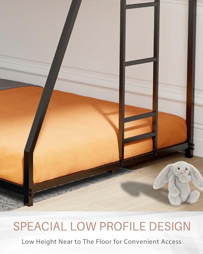 LifeSky Metal Twin Over Full Bunk Bed in Black