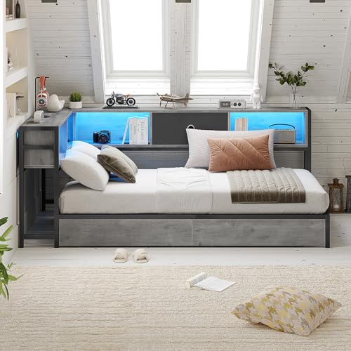 Modern Twin Corner Bed Frame with LED Lighting