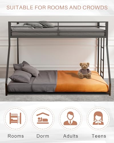 LifeSky Metal Twin Over Full Bunk Bed in Black