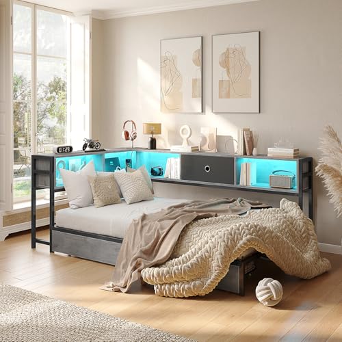 Modern Twin Corner Bed Frame with LED Lighting