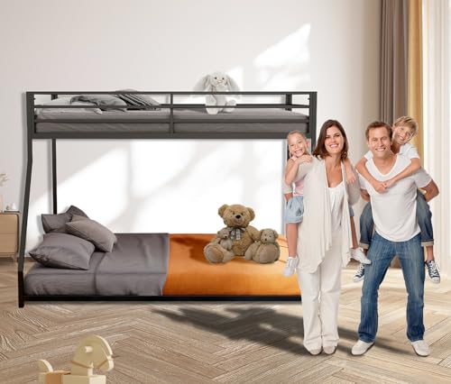 LifeSky Metal Twin Over Full Bunk Bed in Black