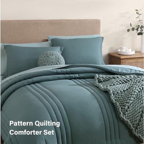 7-Piece Dark Green Queen Comforter Set