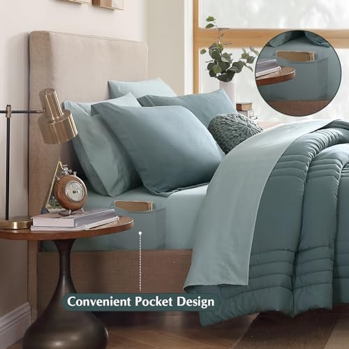 7-Piece Dark Green Queen Comforter Set