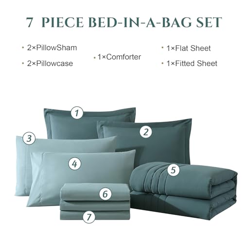 7-Piece Dark Green Queen Comforter Set