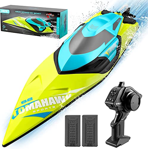 4DRC S2 High Speed RC Boats,30+ mph Remote Control Boat for Pools and Lakes with LED Lights & 2 Batteries,Capsize Recovery, Low Battery Reminder,2.4Ghz Racing Boats for Adults Kids,Green
