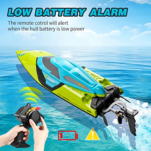 4DRC S2 High Speed RC Boats,30+ mph Remote Control Boat for Pools and Lakes with LED Lights & 2 Batteries,Capsize Recovery, Low Battery Reminder,2.4Ghz Racing Boats for Adults Kids,Green