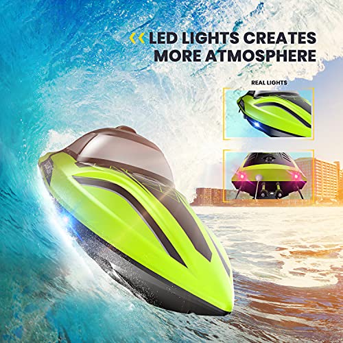 DEERC RC Boat: LED Light, 30+ Mins, 20+ MPH
