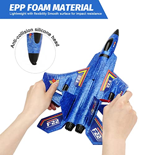 ANTSIR Remote Control Plane RTF F-22 Raptor, 2.4Ghz 6-axis Gyro RC Airplane with Light Strip, Jet Fighter Toy Gift for Kids Beginner (Blue)
