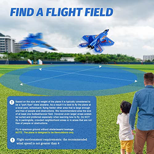 ANTSIR Remote Control Plane RTF F-22 Raptor, 2.4Ghz 6-axis Gyro RC Airplane with Light Strip, Jet Fighter Toy Gift for Kids Beginner (Blue)