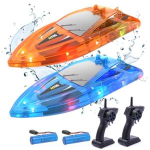 2Pack LED Light RC Boat for Kids - Waterproof, Rechargeable