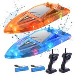 2Pack LED Light RC Boat for Kids - Waterproof, Rechargeable