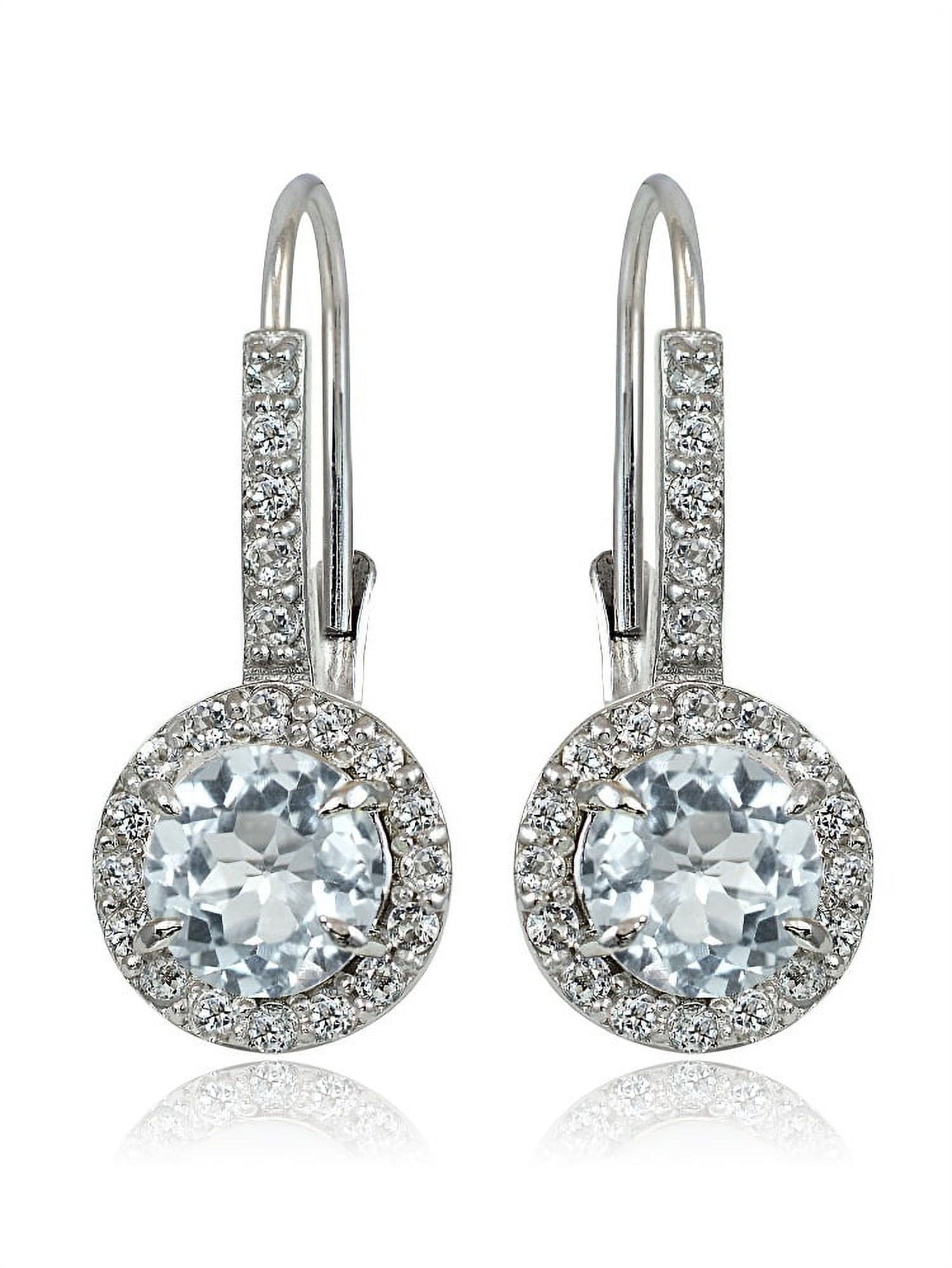 Aquamarine and White Topaz Sterling Silver Leverback Earrings