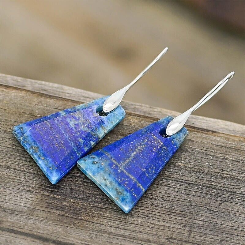Handmade Lapis Lazuli Gemstone Dangle Earrings Blue