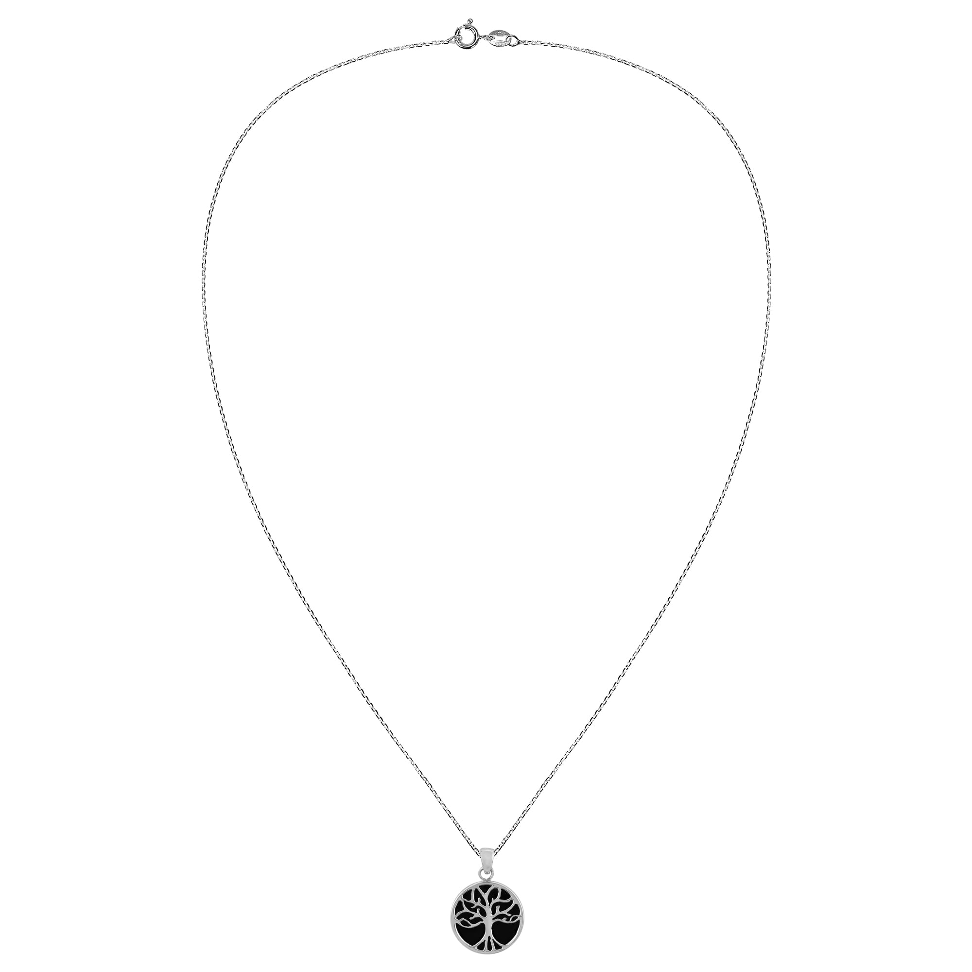 Tree Of Life Black Onyx Silver Pendant Necklace