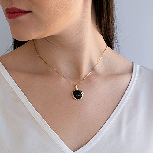 14K gold plated black onyx pendant for women