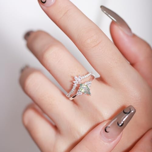 925 Sterling Silver Moss Agate Engagement Promise Ring