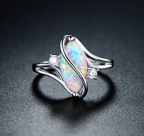 18K White Gold Plated Fire Opal Ring, Size 9