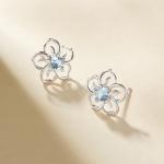 Sterling Silver Created Aquamarine Flower Stud Earrings