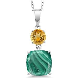 Green Malachite and Yellow Citrine Pendant Necklace Women